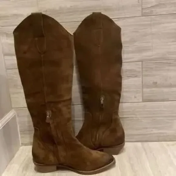 Free People Rue Brown Suede Slouch Western Boots Knee High EU 38 US 8 NWOB - Picture 6 of 14